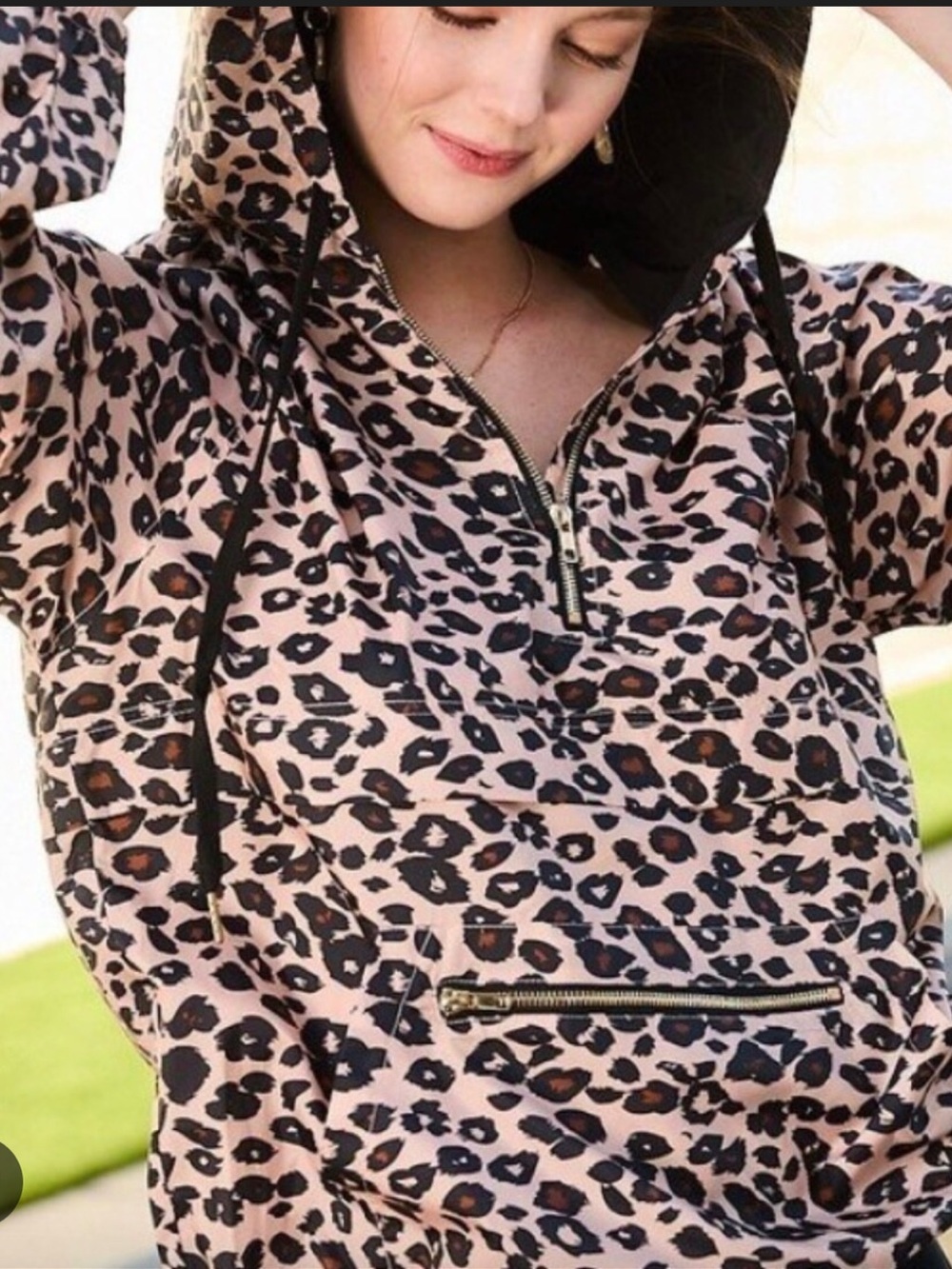 Main Strip Leopard Print Hooded Jacket - Pink & Black